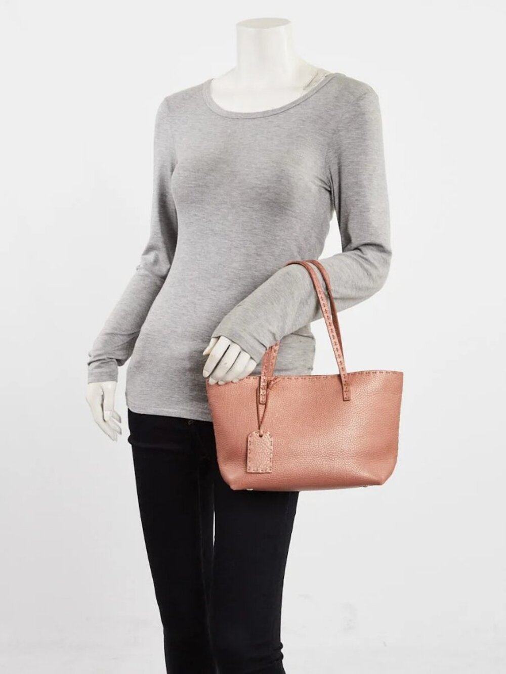 Fendi Metallic Pink Selleria Leather Mini Shopping Tote Bag
